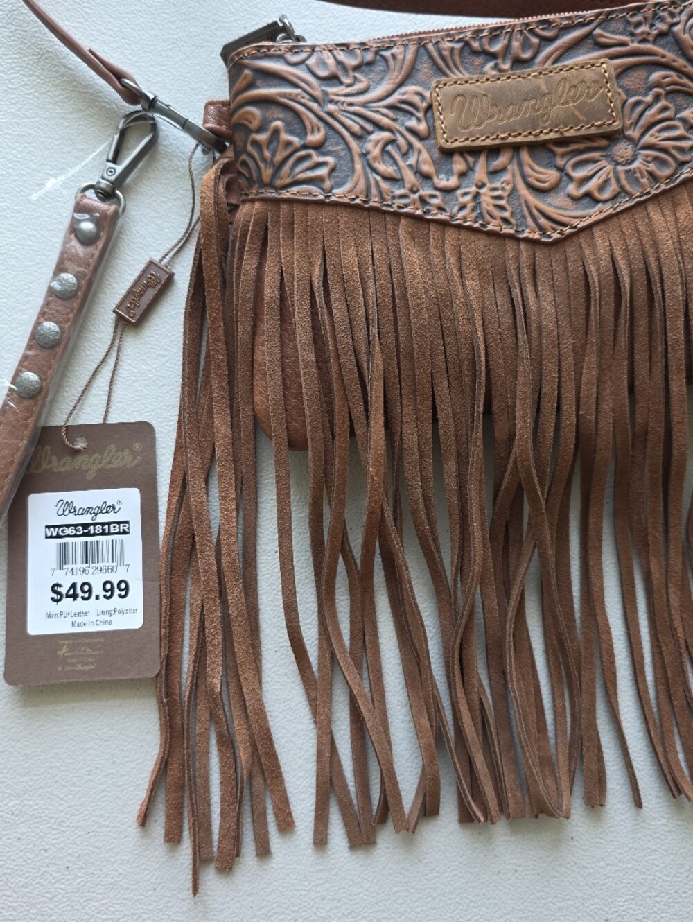 NWT Wrangler Western Tooled Leather Fringe Crossbody Bag Festival Boho Cowgirl - Picture 6 of 11